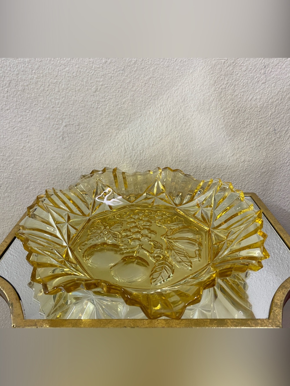 Vintage Yellow Pressed Glass Fruit Dish